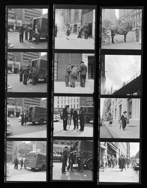 Vivian Maier Contact Sheet / New York, 1953. Note how she worked the scene and took lots of photos of the same scene.