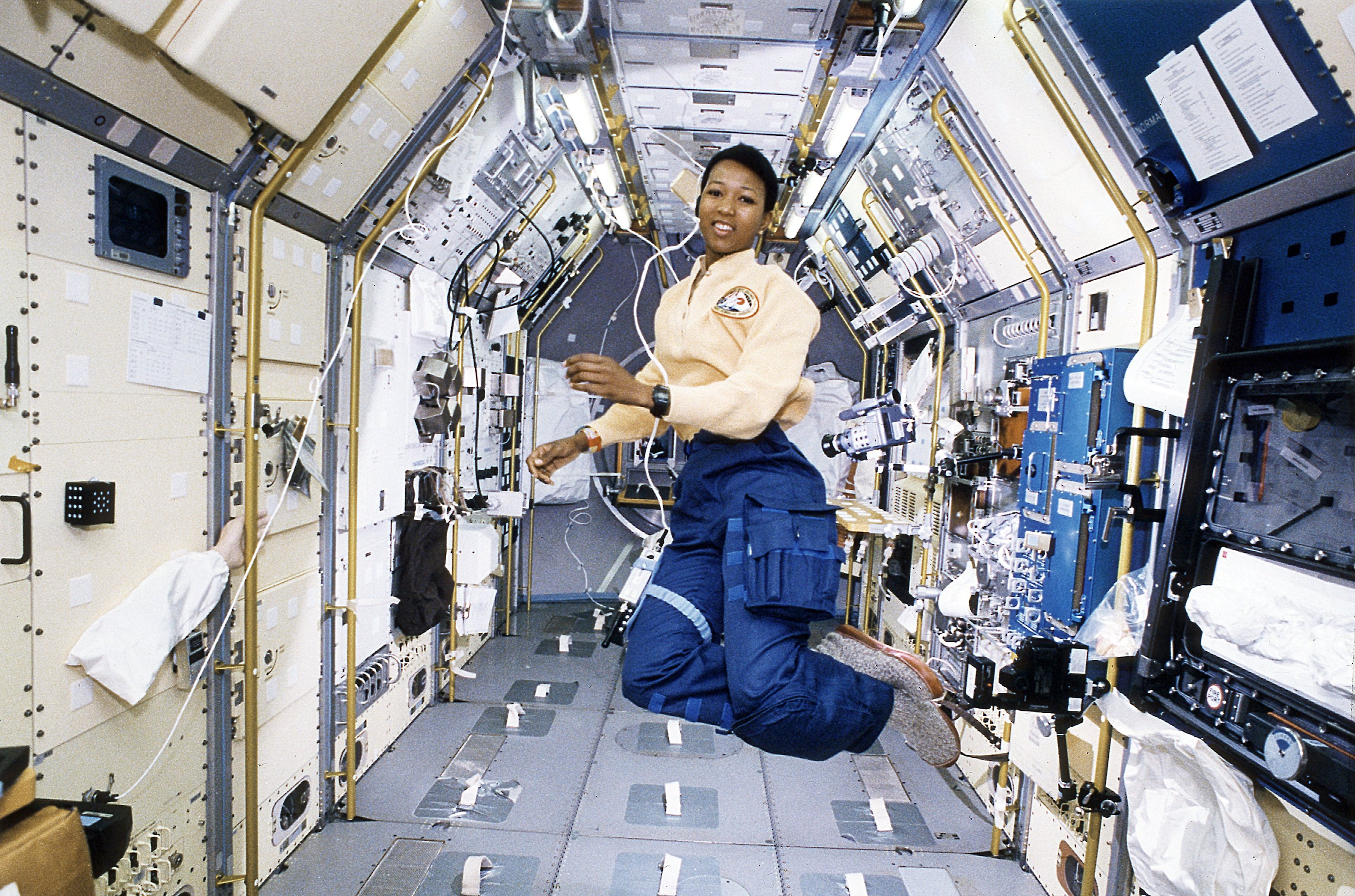 Astronaut Mae Jemison working in SpaceLab