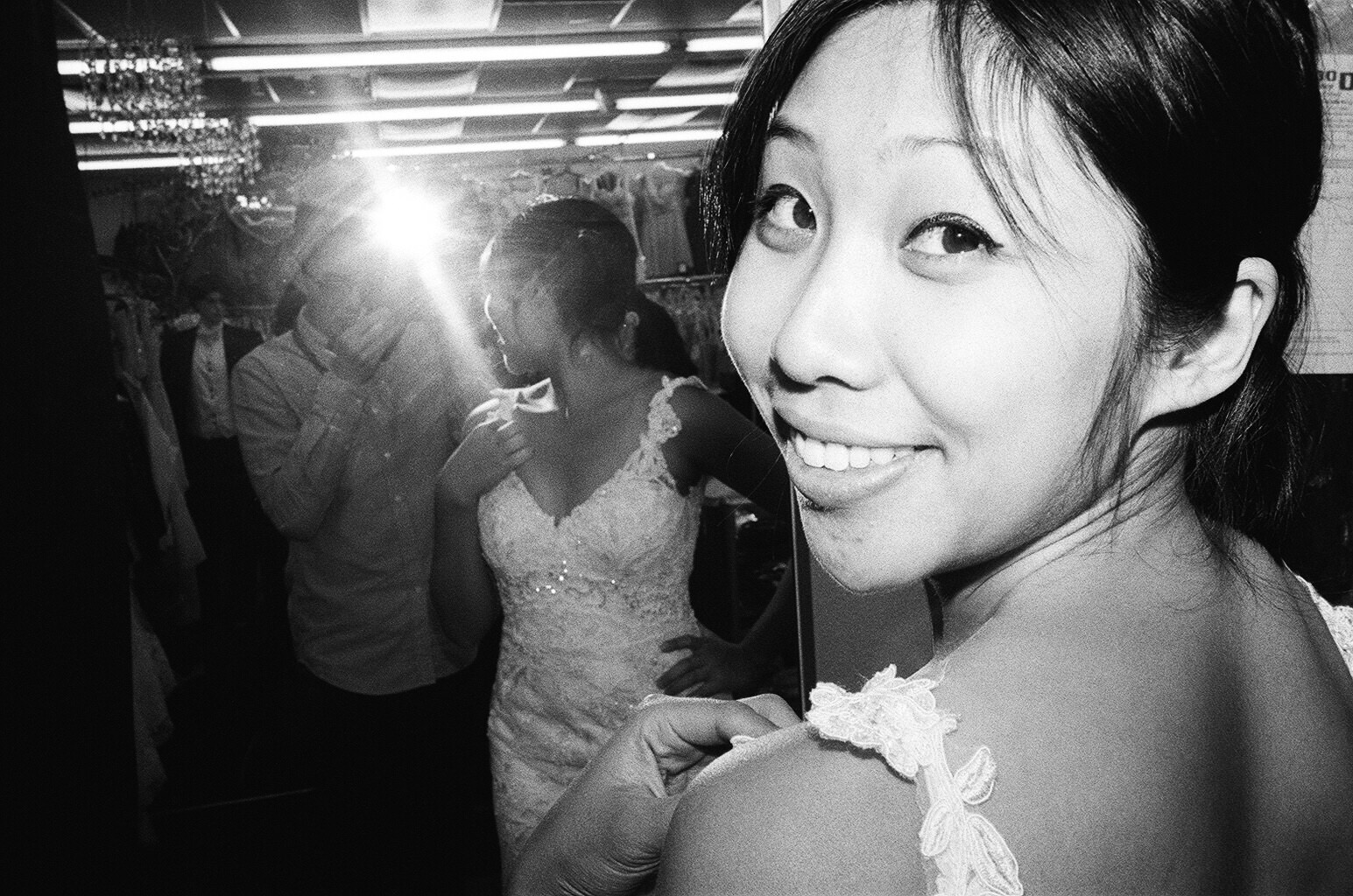 cindy wedding dress look back eric kim self portrait flash trix kodak leica mp 35mm