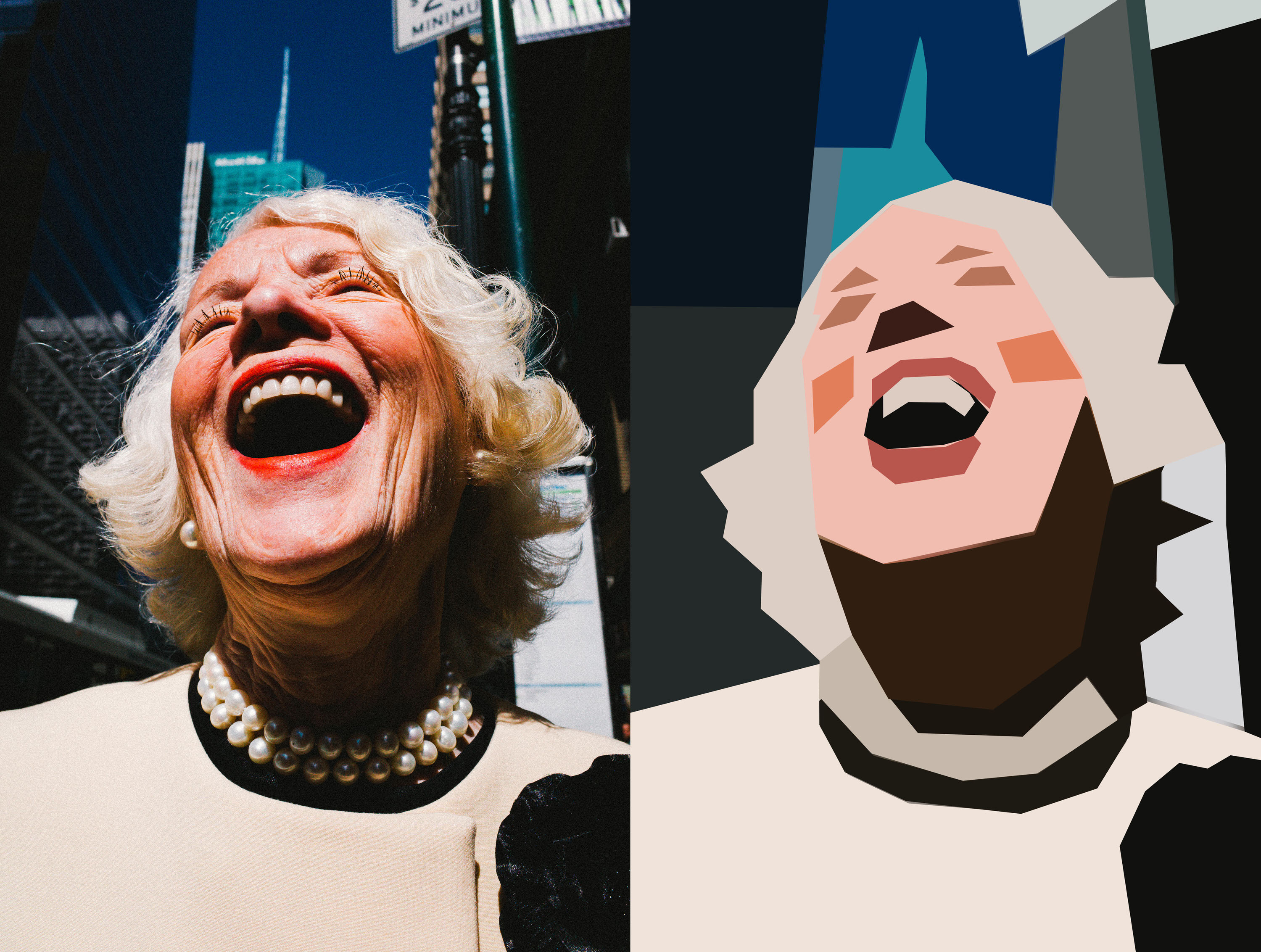 eric kim cubism - side by side laughing lady nyc