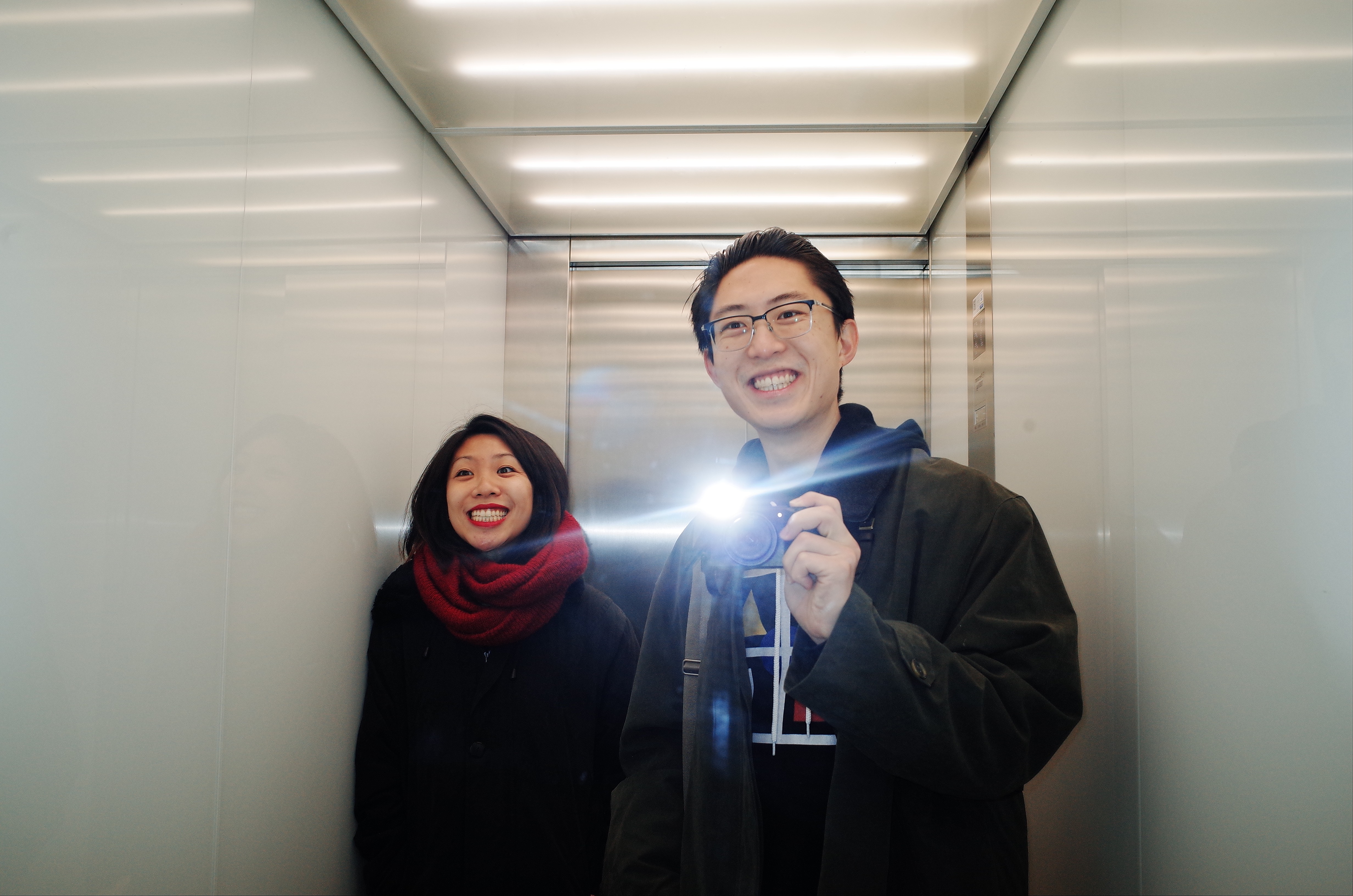 Me and Cindy in elevator. Berlin, 2017