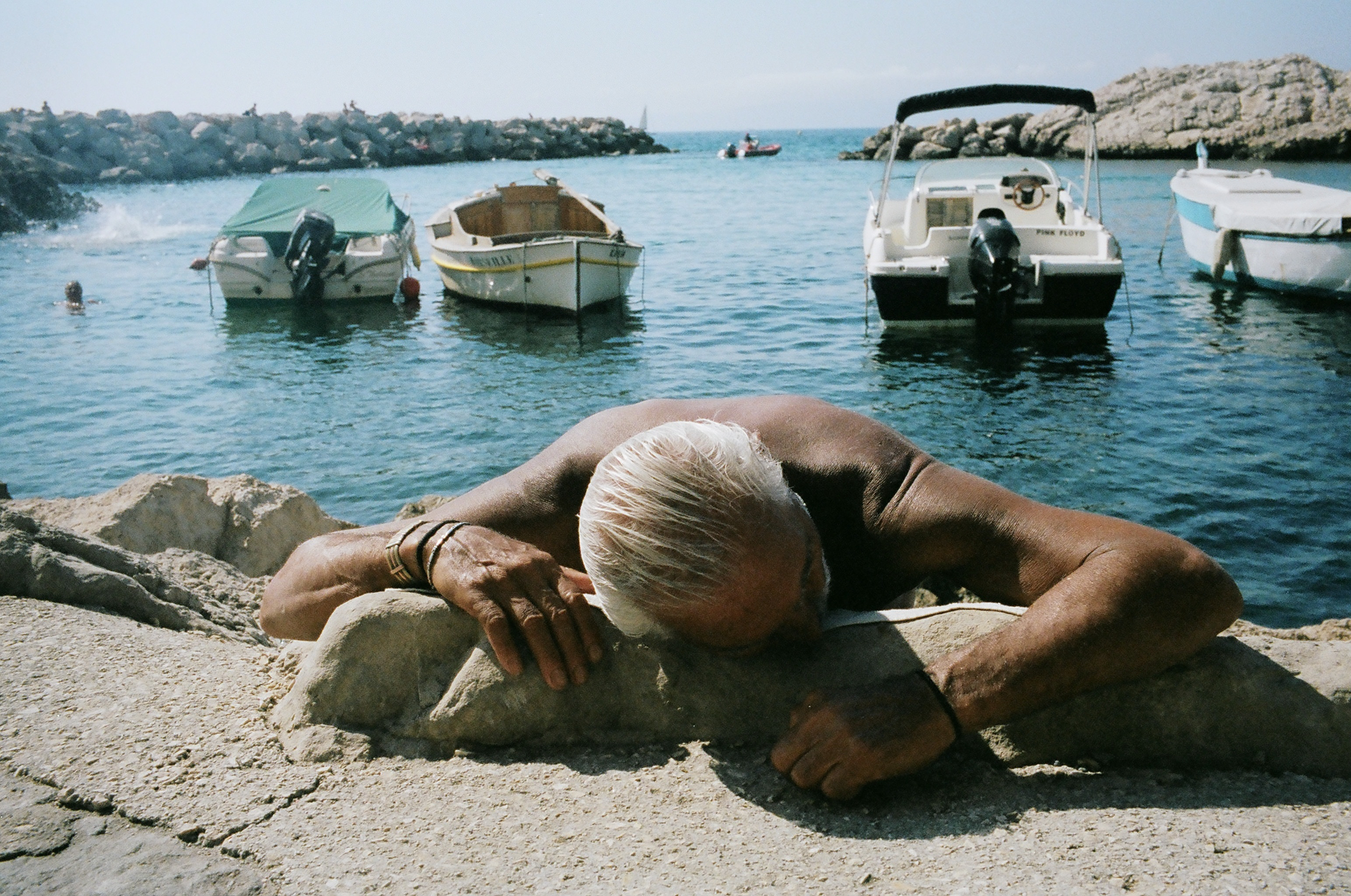 Blue. Man at beach. Marseille, 2014