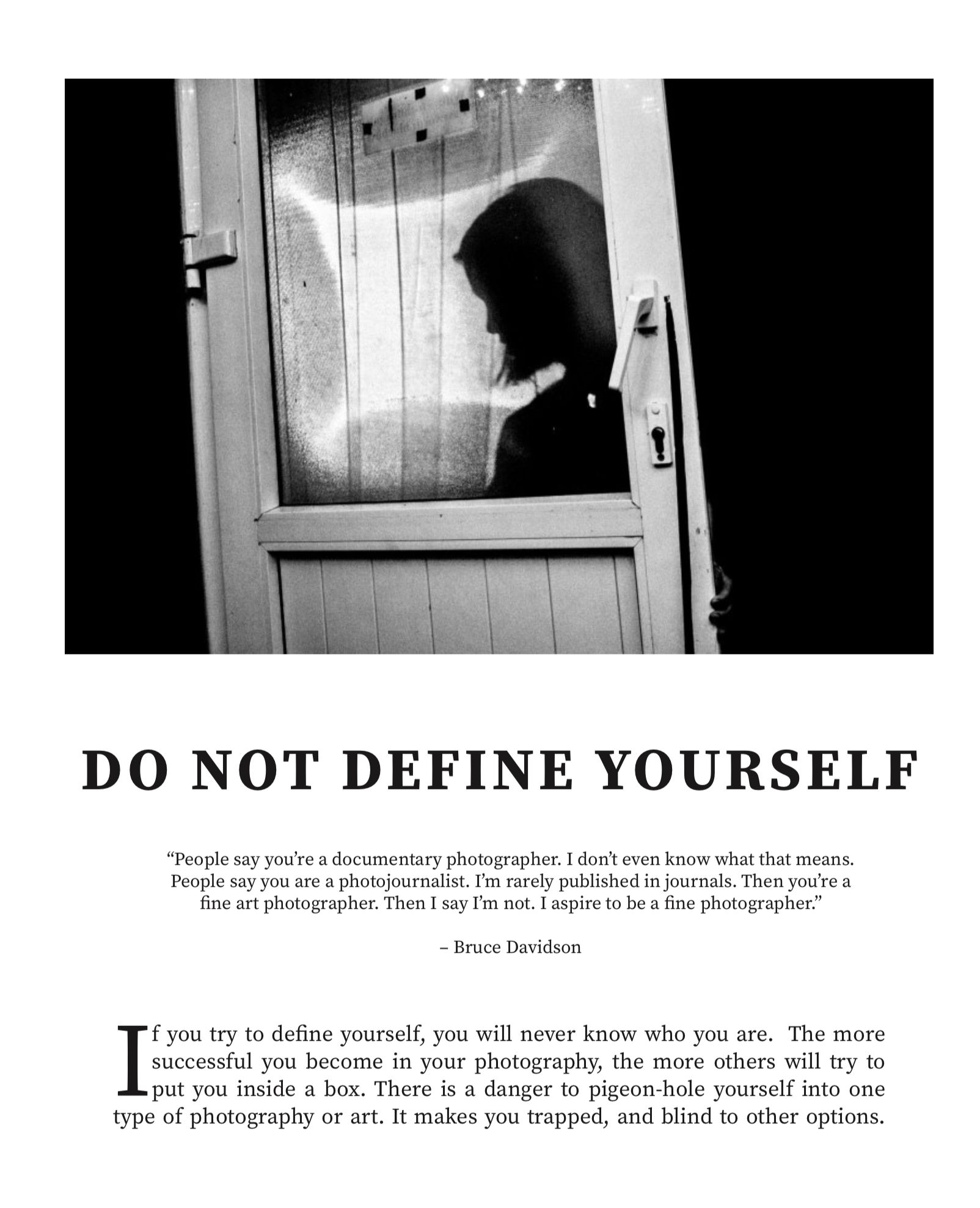 Do not define yourself /. Spread from MASTERS by HAPTICPRESS