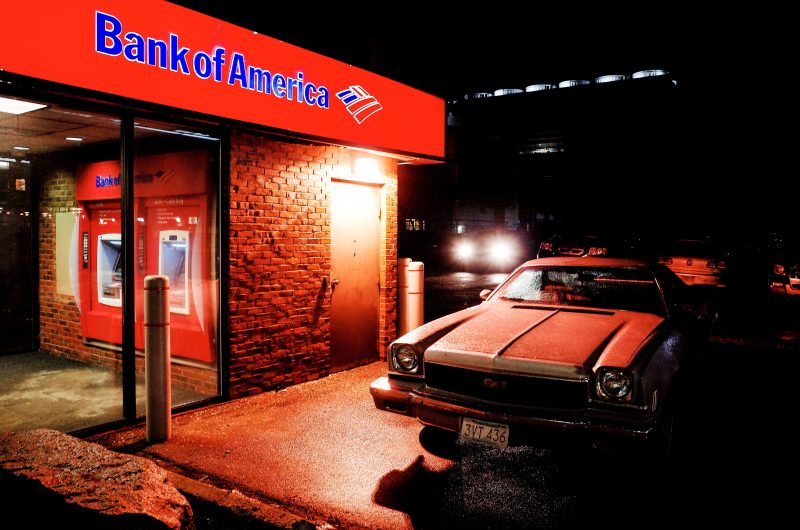 Bank of America and old-school car. Boston, 2018
