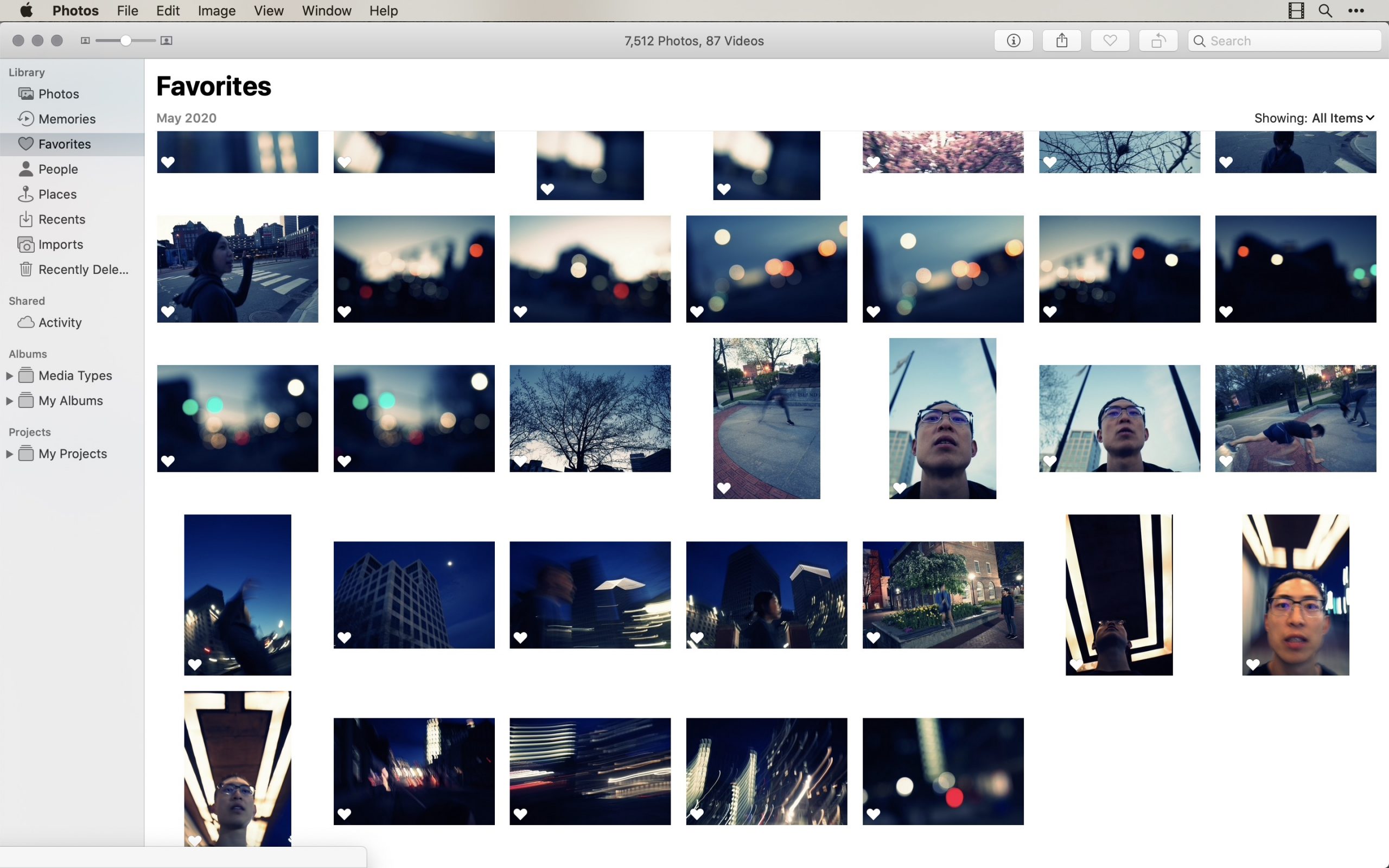 Apple Photos my my Mac; Filtered by Favorites