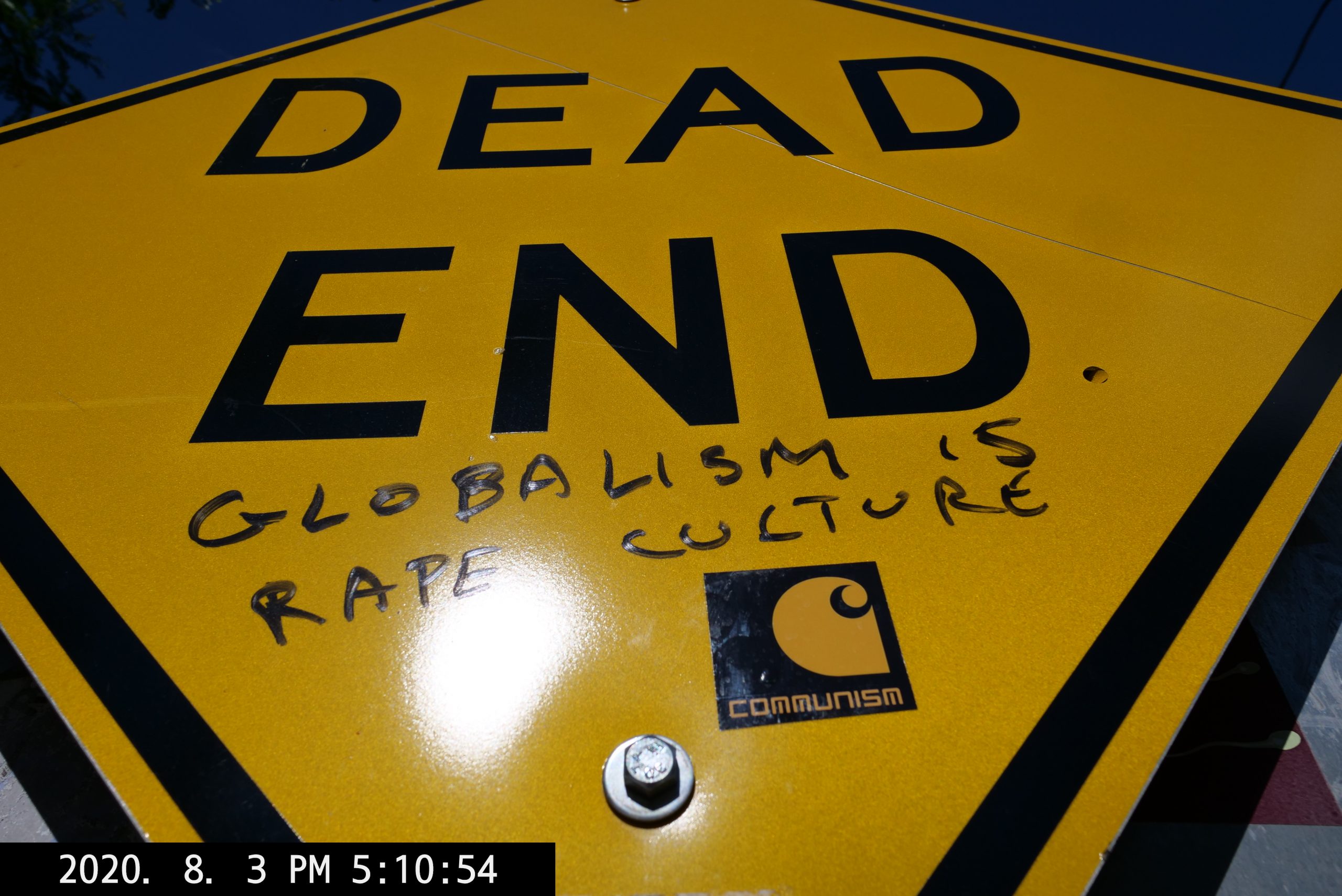 dead end globalism is rape culture sign yellow communism