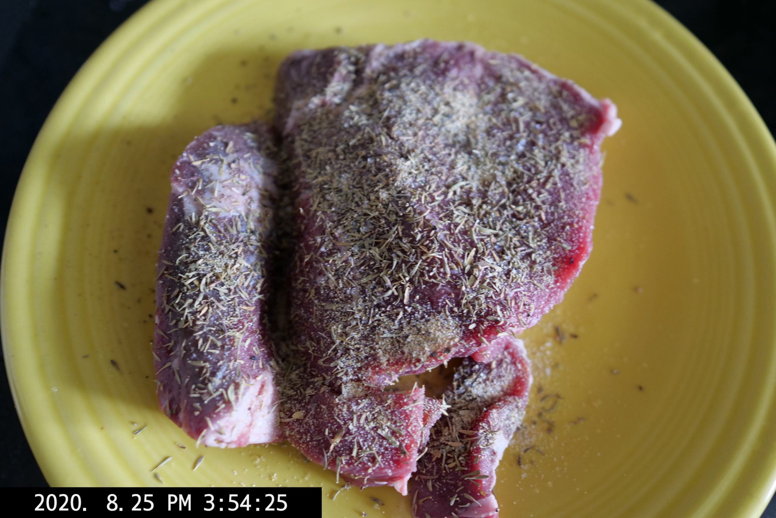 meat steak marinate with rosemary red yellow