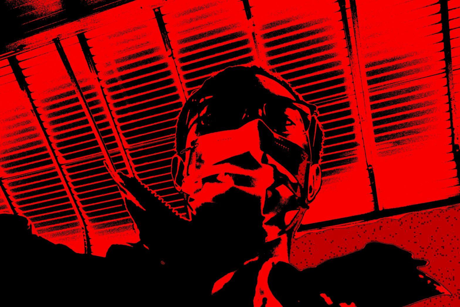 red black selfie ERIC KIM face mask