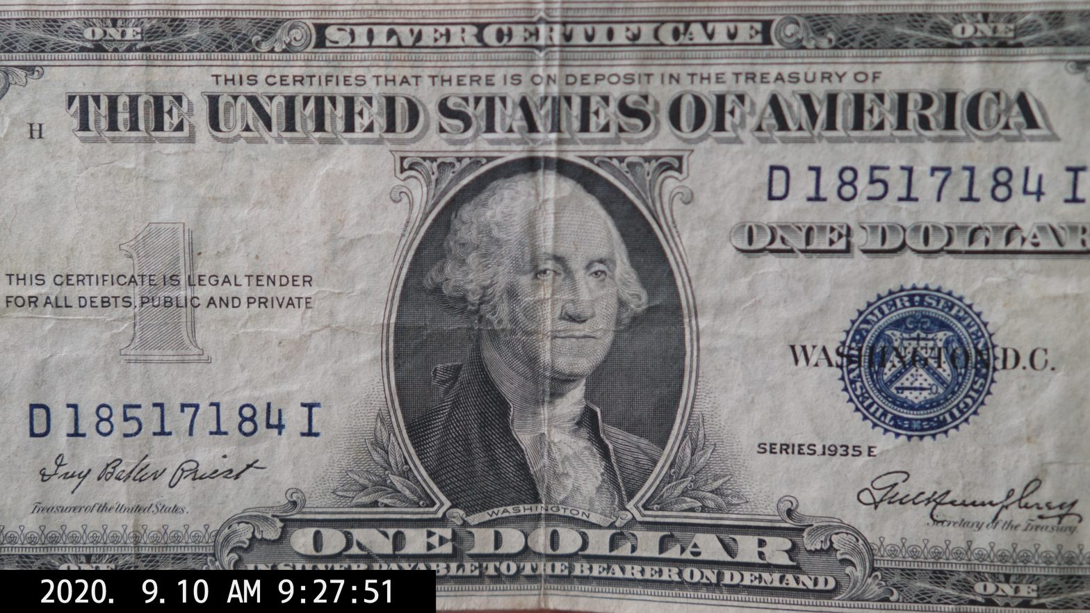 silver certificate dollar bill George Washington ERIC KIM